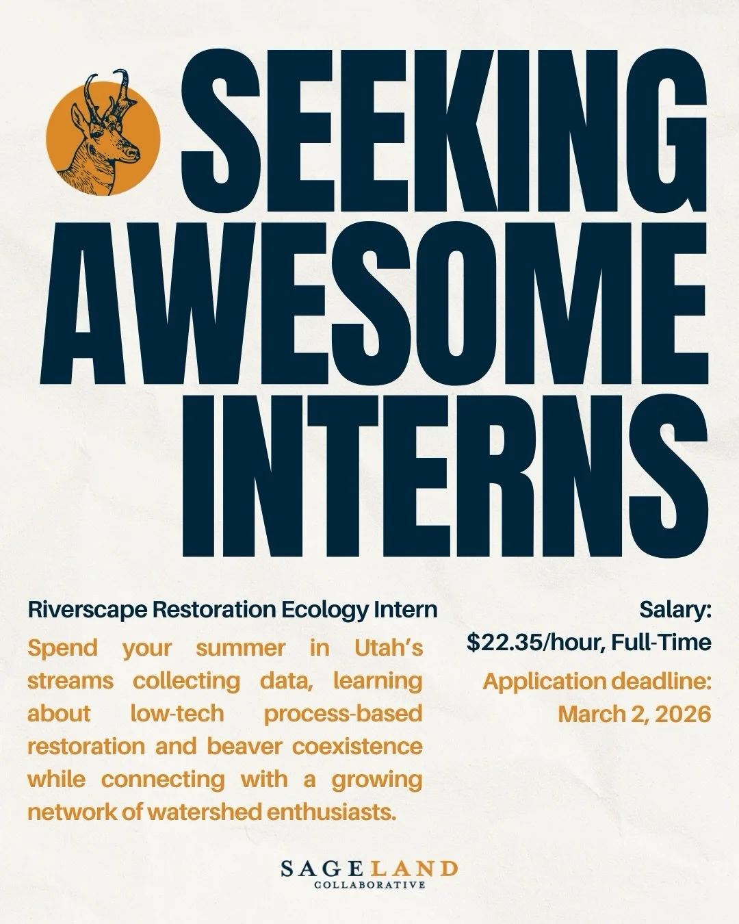 Join us this summer as a Riverscape Restoration Ecology intern!

If you&rsquo;d like to spend the summer in the field (or&hellip; stream?) collecting data, learning about low-tech process-based restoration (PBR, anyone?) and beaver coexistence, while