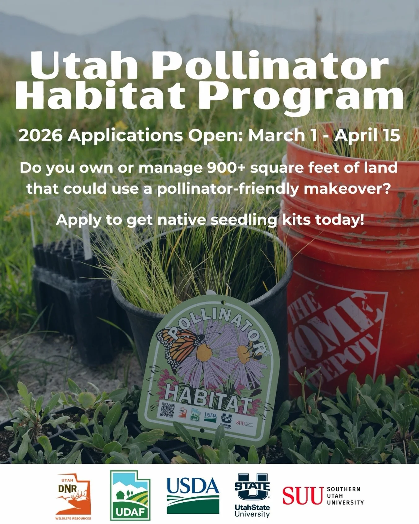 Applications are now open for the 2026 @utpollinatorhabitatprogram grant! 🐝🌱🧡

To help secure the future of Utah&rsquo;s pollinators, @utagandfood, along with @utahstate.qanr, @utahdwr, and @usdagov, is taking action to improve available habitat a