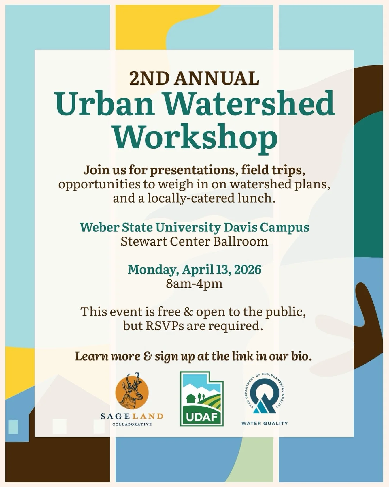You&rsquo;re Invited to the 2nd Annual Urban Watershed Workshop!

We are bringing together watershed planners, resource managers, and local experts to discuss the challenges and opportunities facing the Lower Weber and other urban watersheds in our r