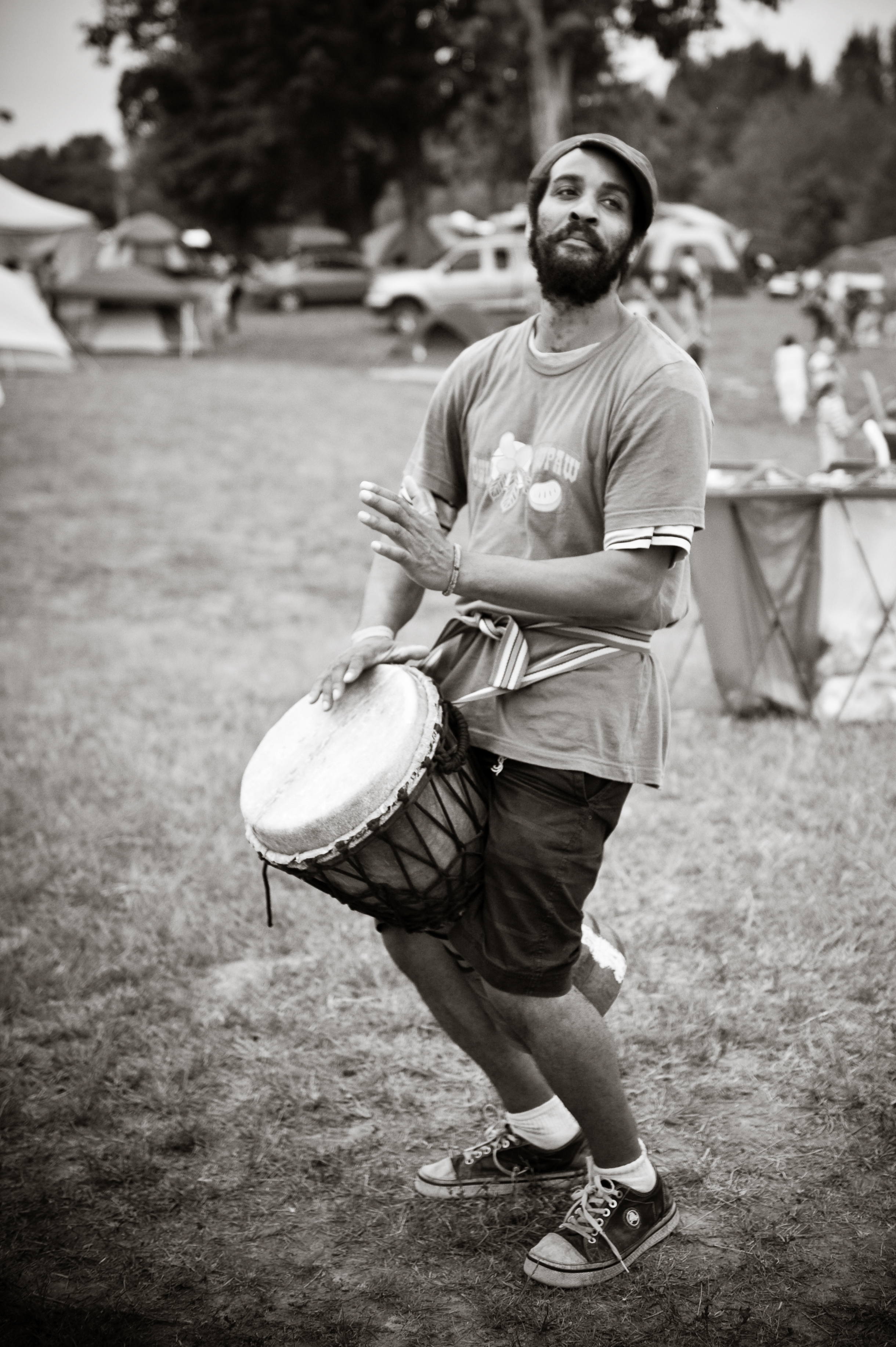 Lawrence Green of Ugata , is teaching an African Drumming class at SWAGG , this Saturday in Marietta. Photo from the Ohio PawPaw Fest , by Michelle Waters . 