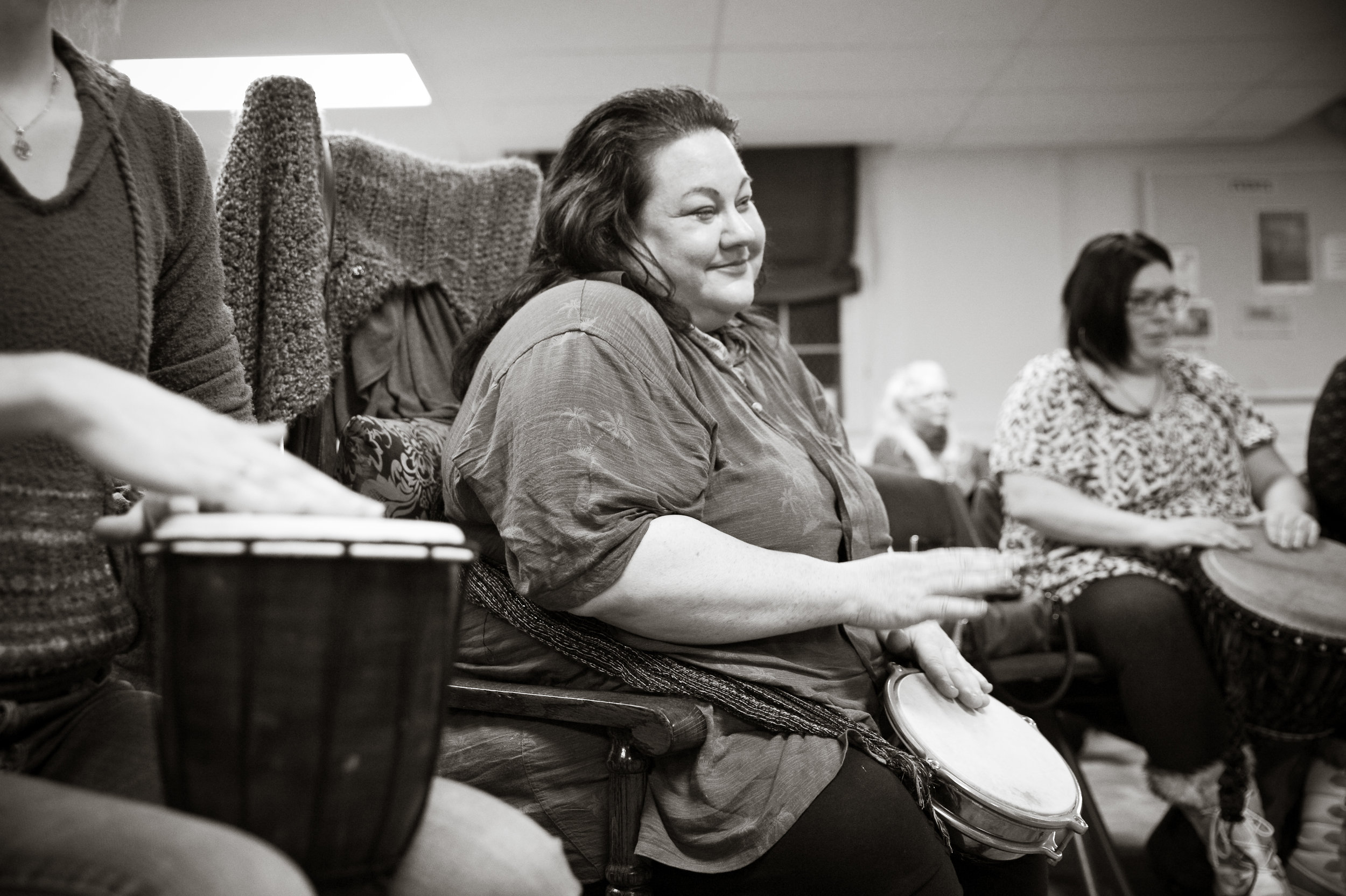 Laura Serna-Maytoren created this drum circle event, to help build up the positive energy in our hurting community. Photo by Michelle Waters. 