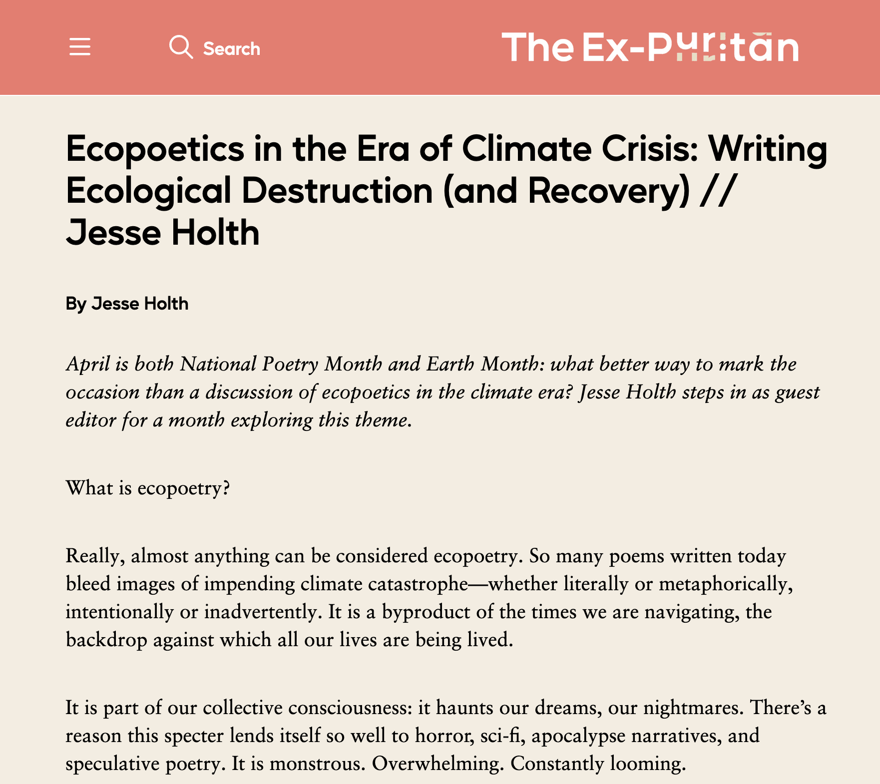 Ecopoetics in the Era of Climate Crisis: Writing Ecological Destruction (and Recovery)