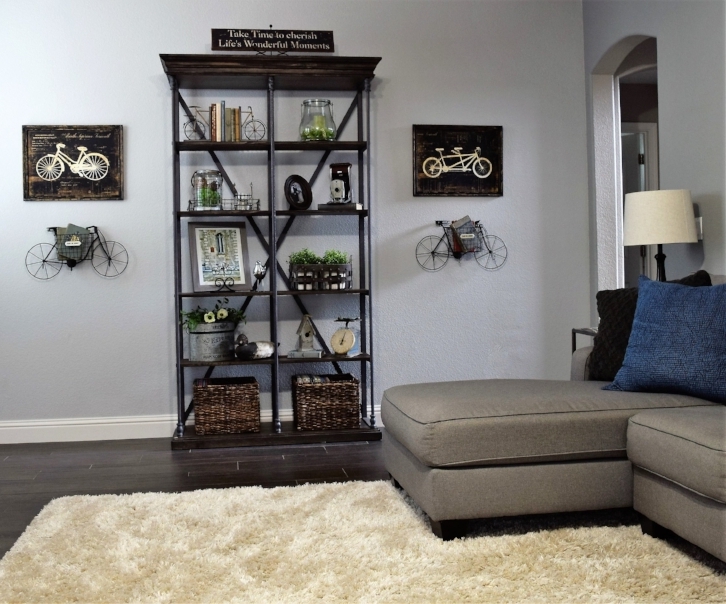 Iron and Wood Shelving with Country Accents