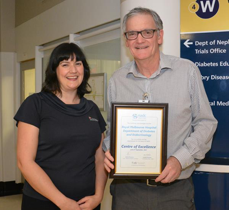 Pictured is Katie Marley, Manager Diabetes Education and Professor Peter Colman AM, Director Diabetes and Endocrinology at the Royal Melbourne Hospital.