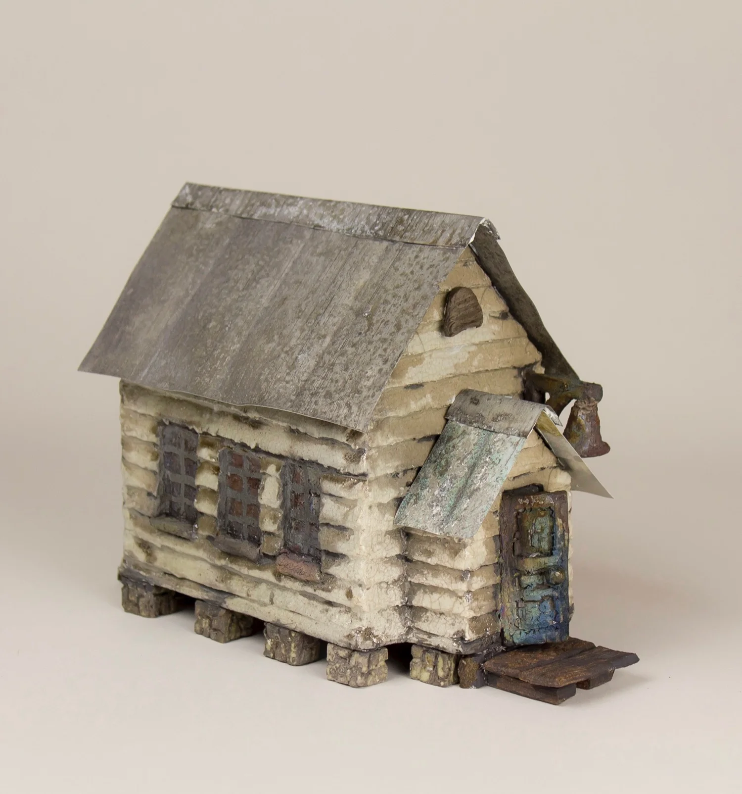 Mind (The school from Body, Mind and Soul.) Raku and metal, hand-built, 7"x4.5"x6"