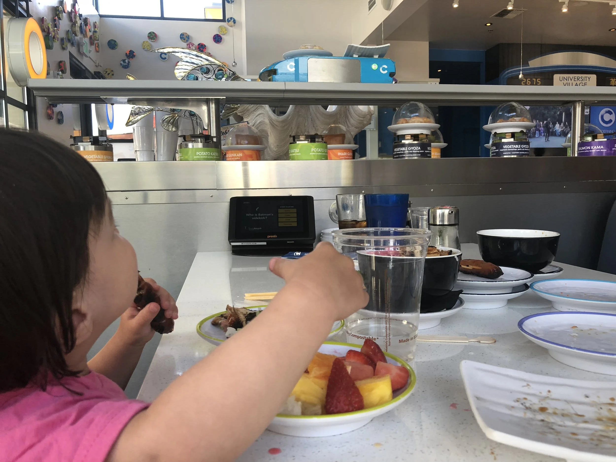 Post haircut conveyor belt sushi (and fruit)