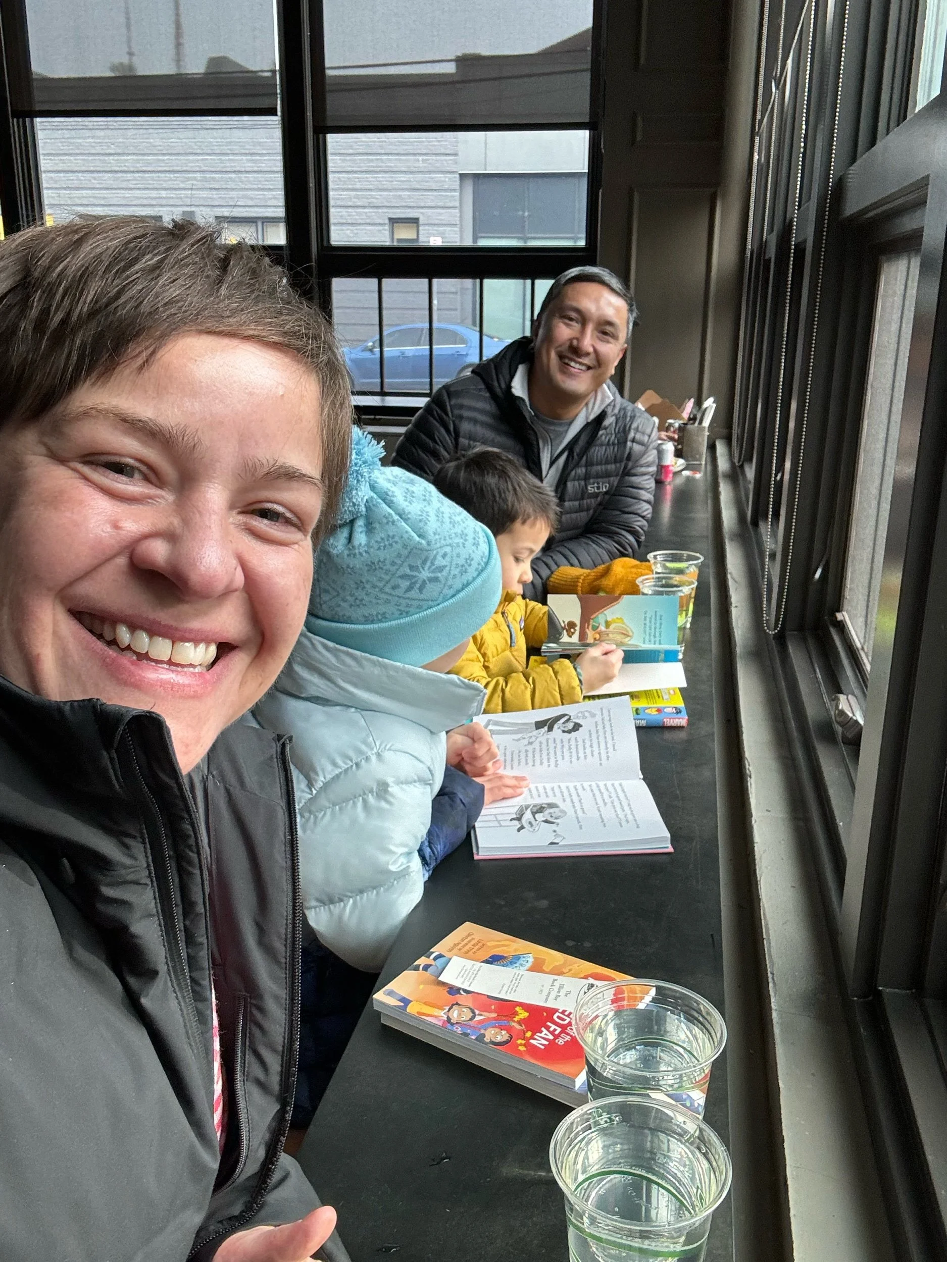 Burgers and books in a bar