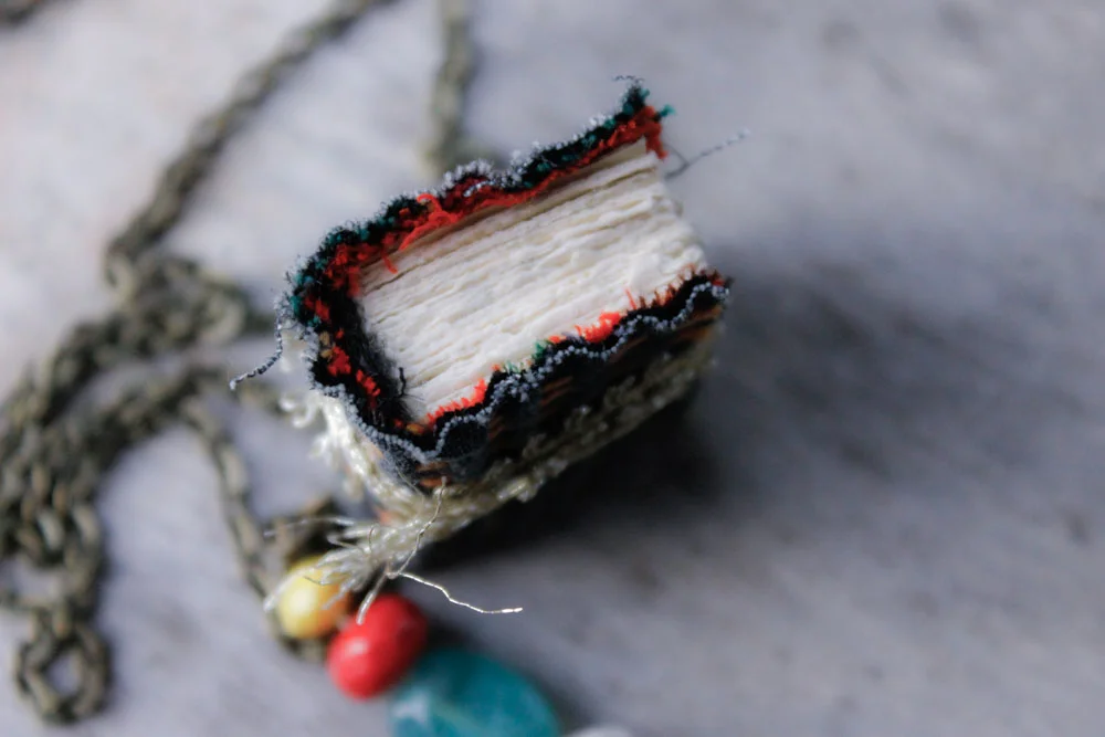 vintage kantha miniature book necklace
