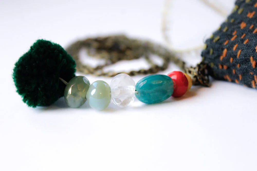 vintage kantha miniature book necklace