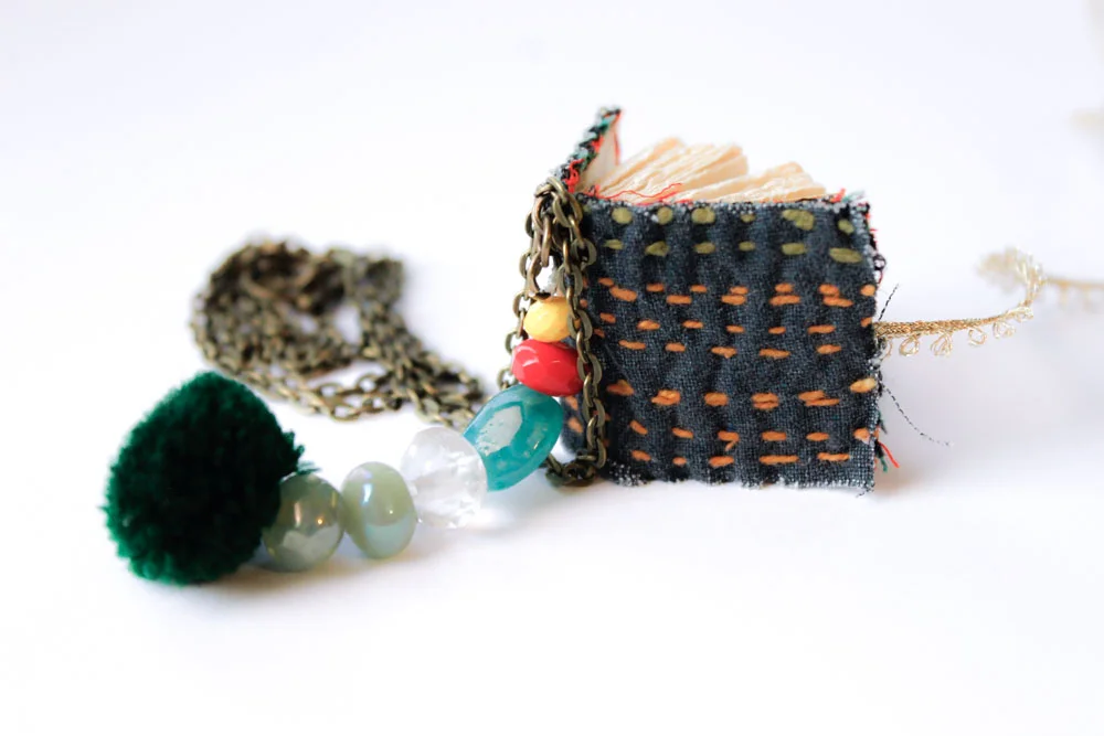 fabric miniature book necklace