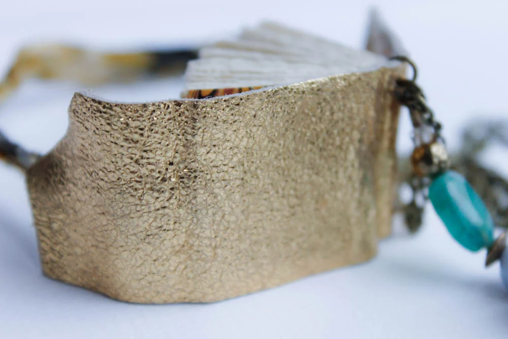 gold leather book necklace