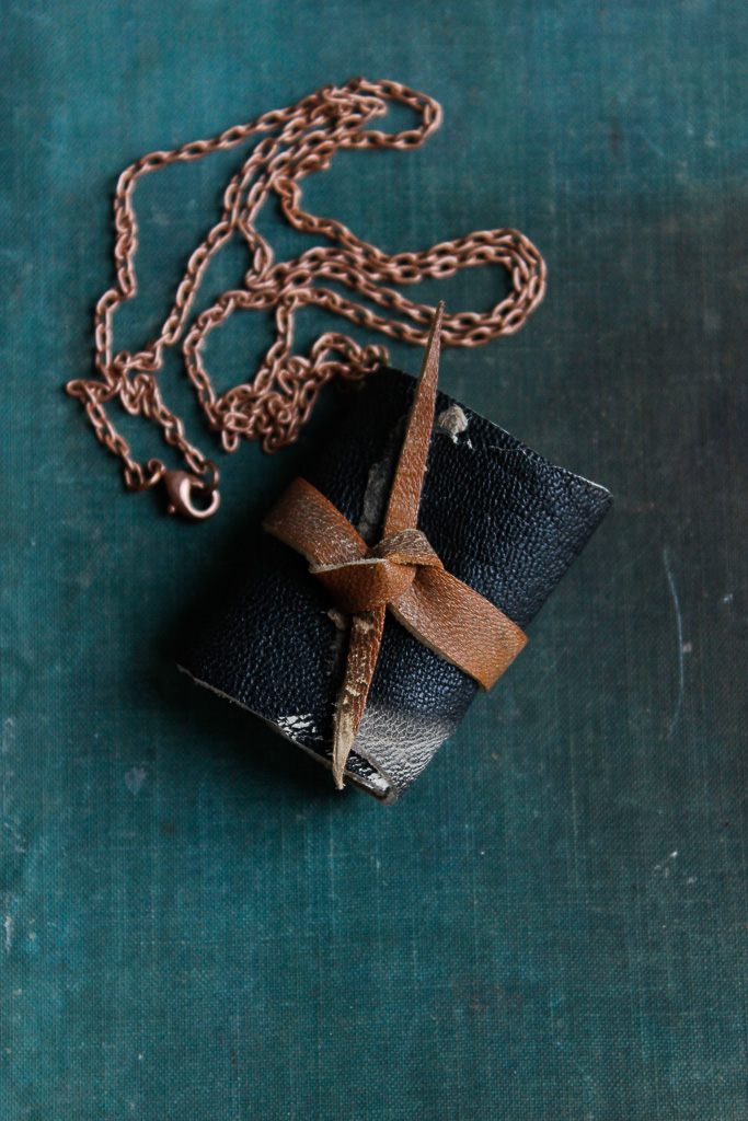 reclaimed black leather book jewellery