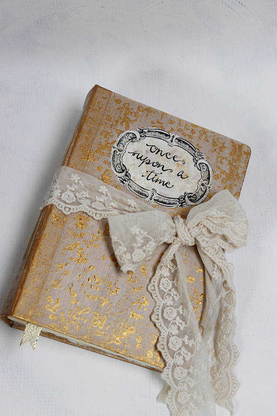 Wedding guest book, beige and gold