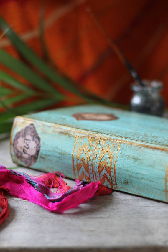 Boho mint blue wedding guest book,