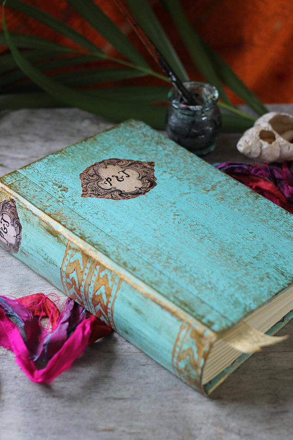 Boho mint blue wedding guest book,
