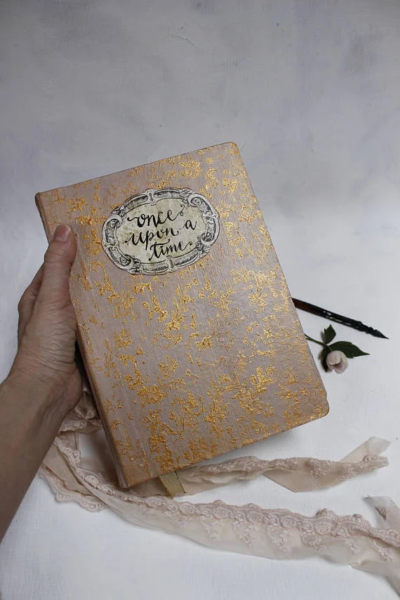 Wedding guest book, beige and gold
