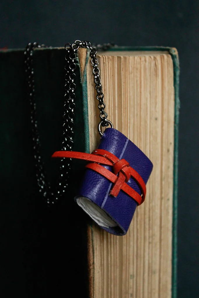 Grape | Miniature leather book necklace with watercolour paper