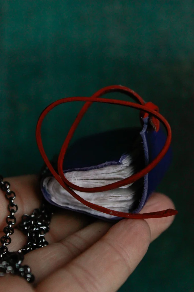 Grape | Miniature leather book necklace with watercolour paper