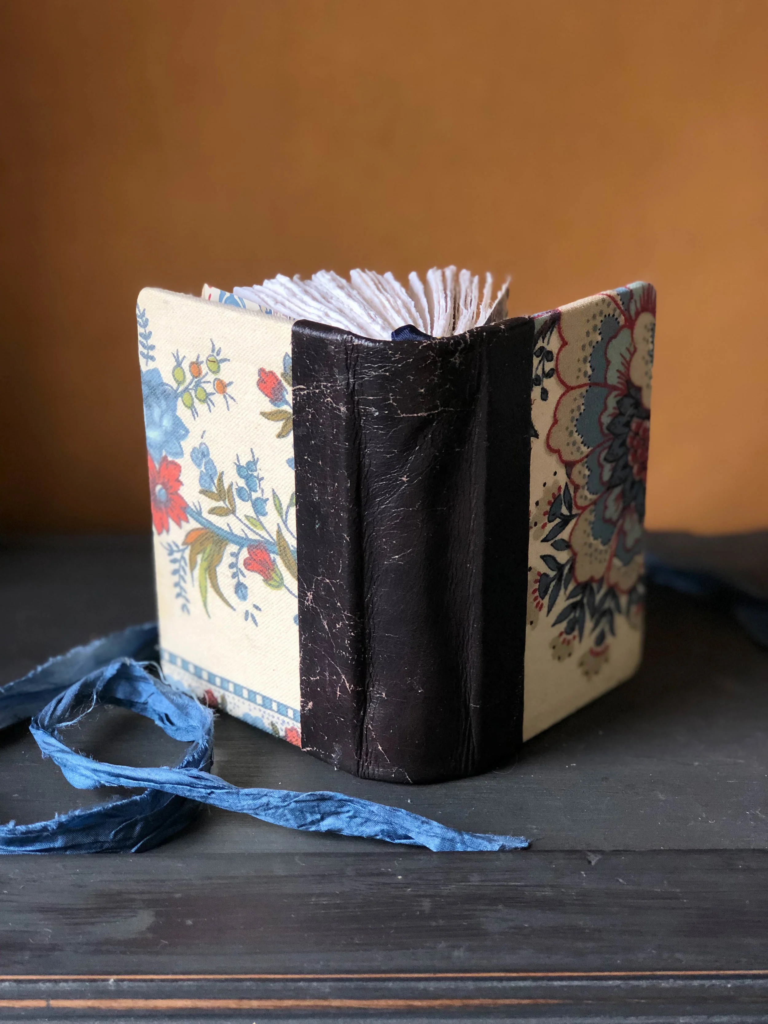 Quarter leather bound art journal with khadi cotton rag watercolour paper