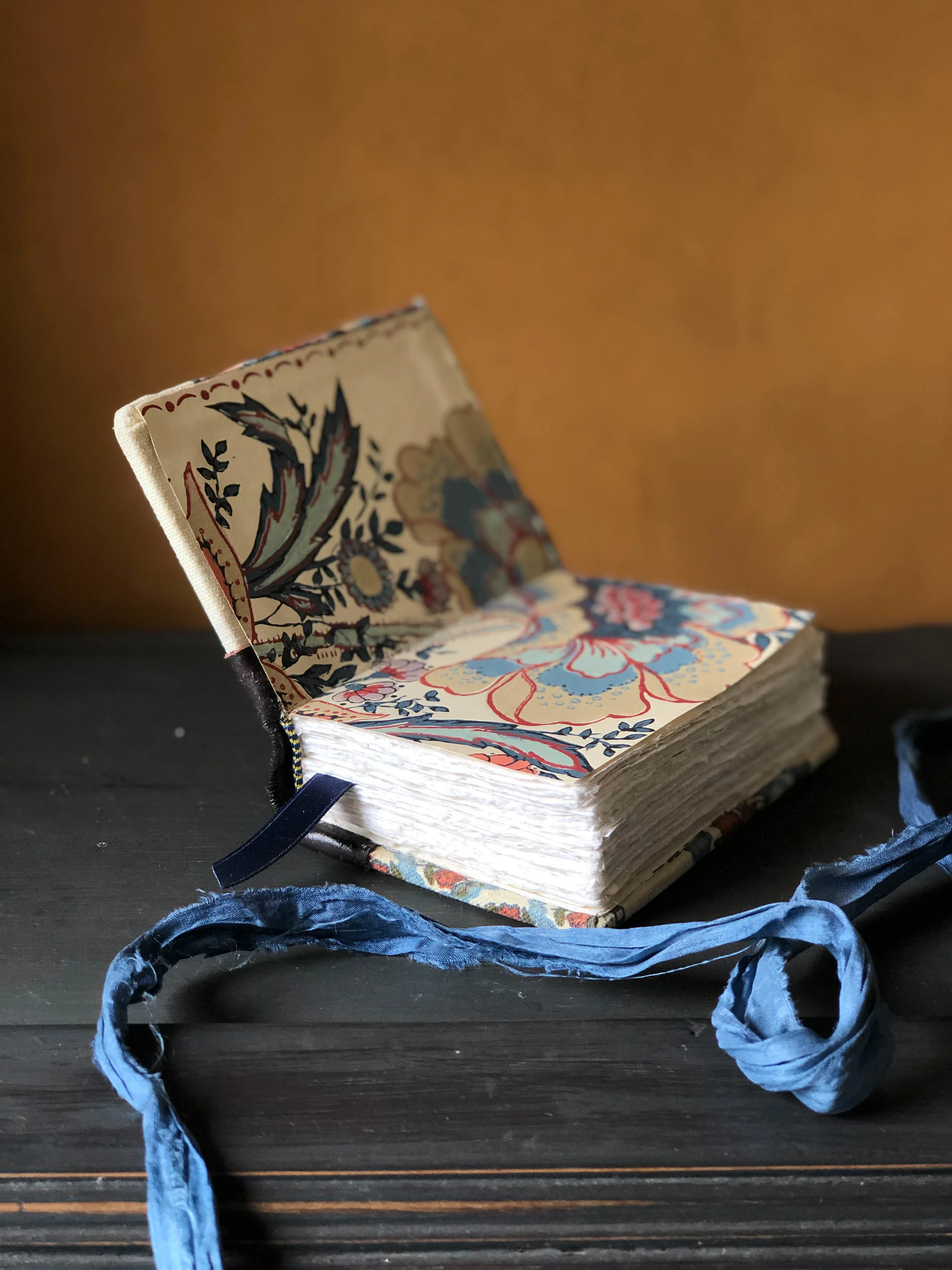 Quarter leather bound art journal with khadi cotton rag watercolour paper