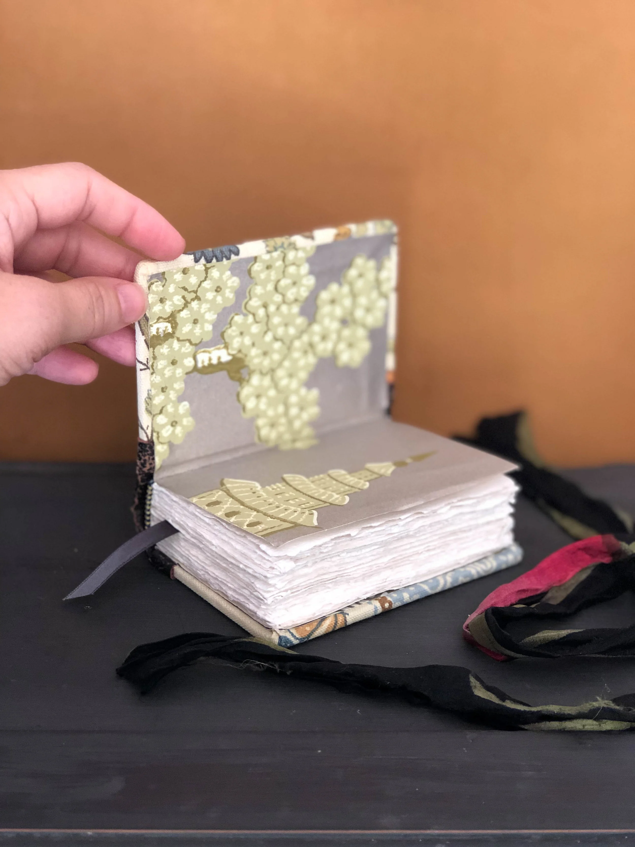 Quarter leather bound art journal with khadi cotton rag watercolour paper