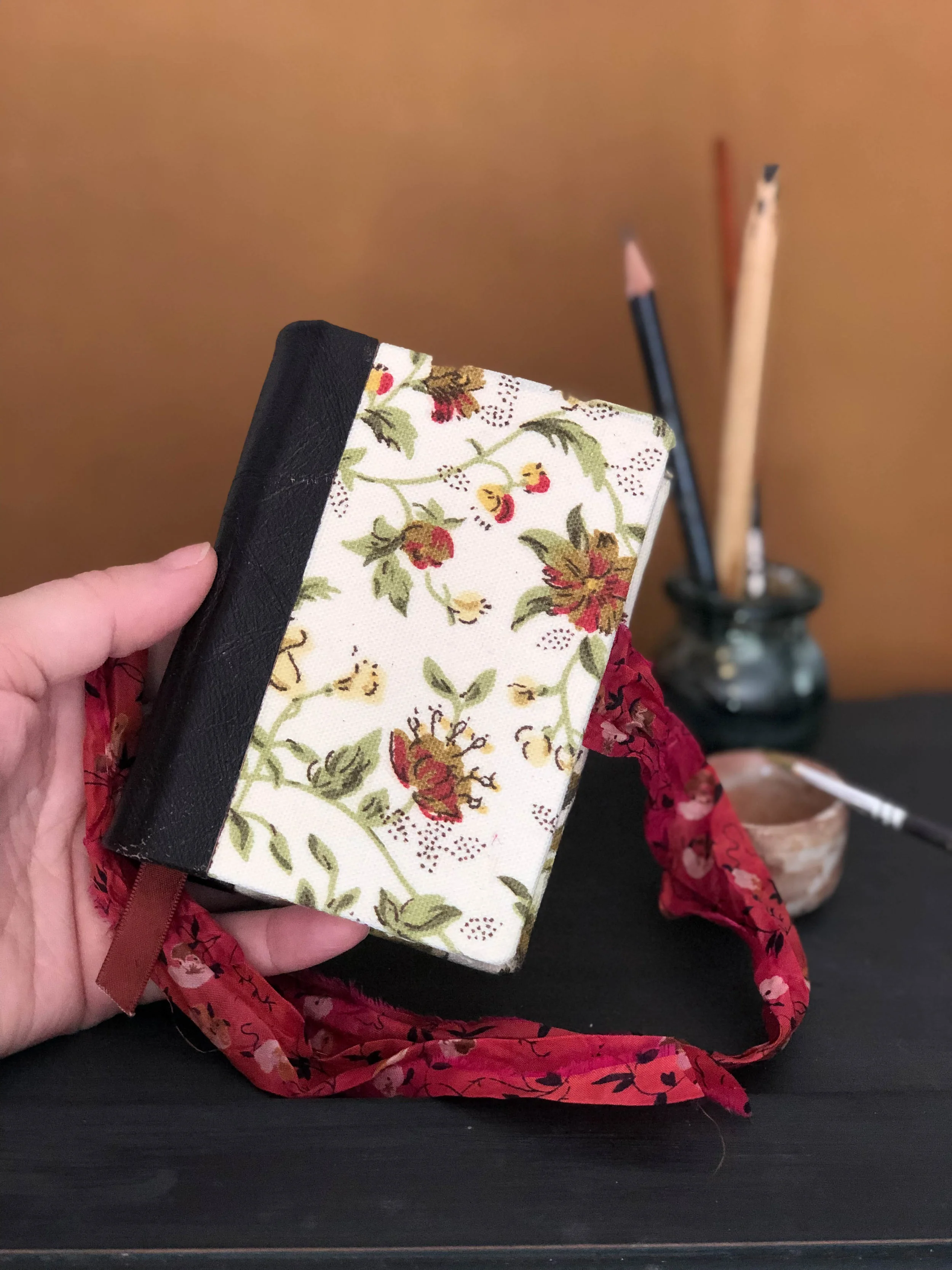 Quarter leather bound art journal with khadi cotton rag watercolour paper