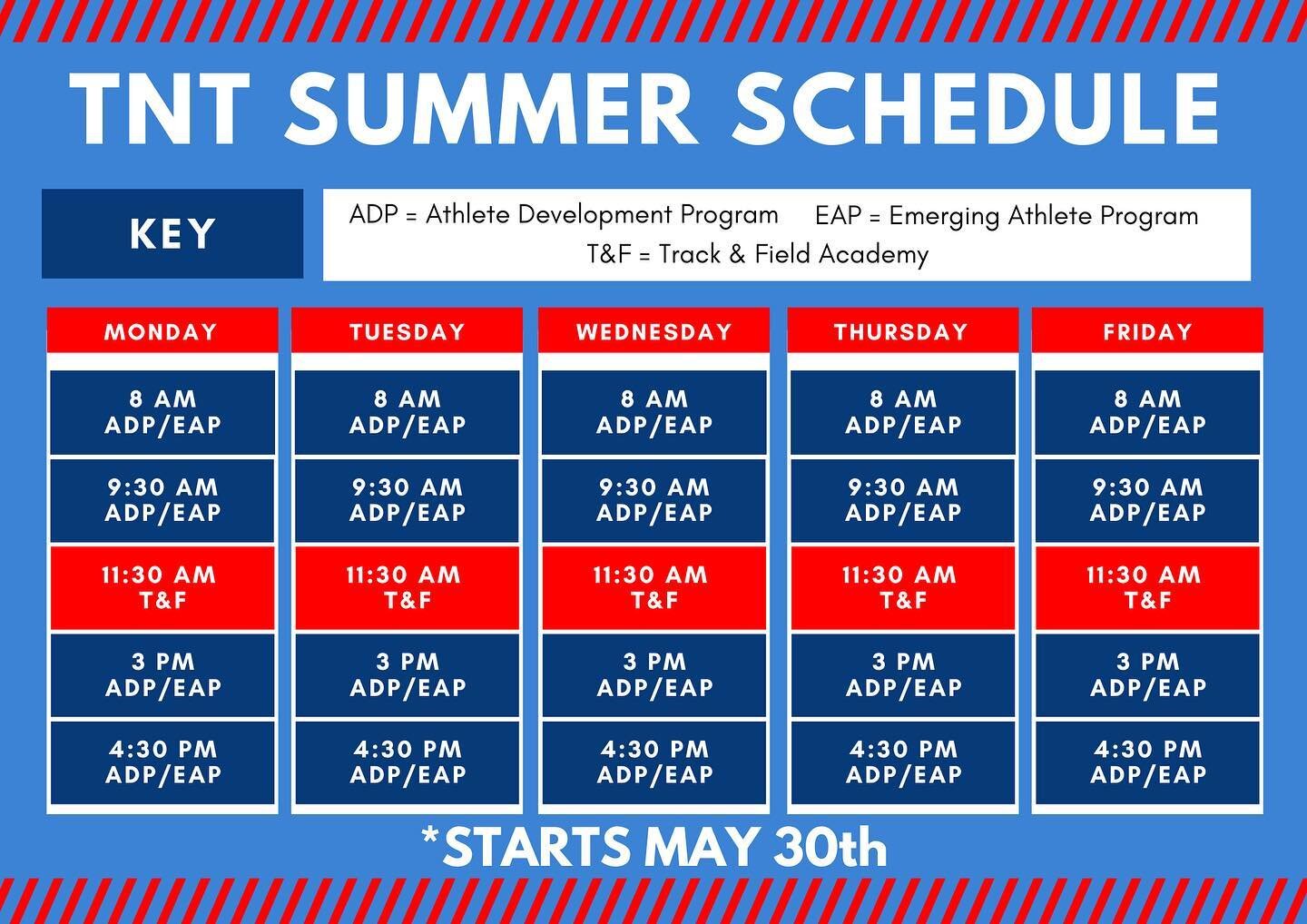 ☀️ Summer Schedule Starts Tuesday, May 30th 😎