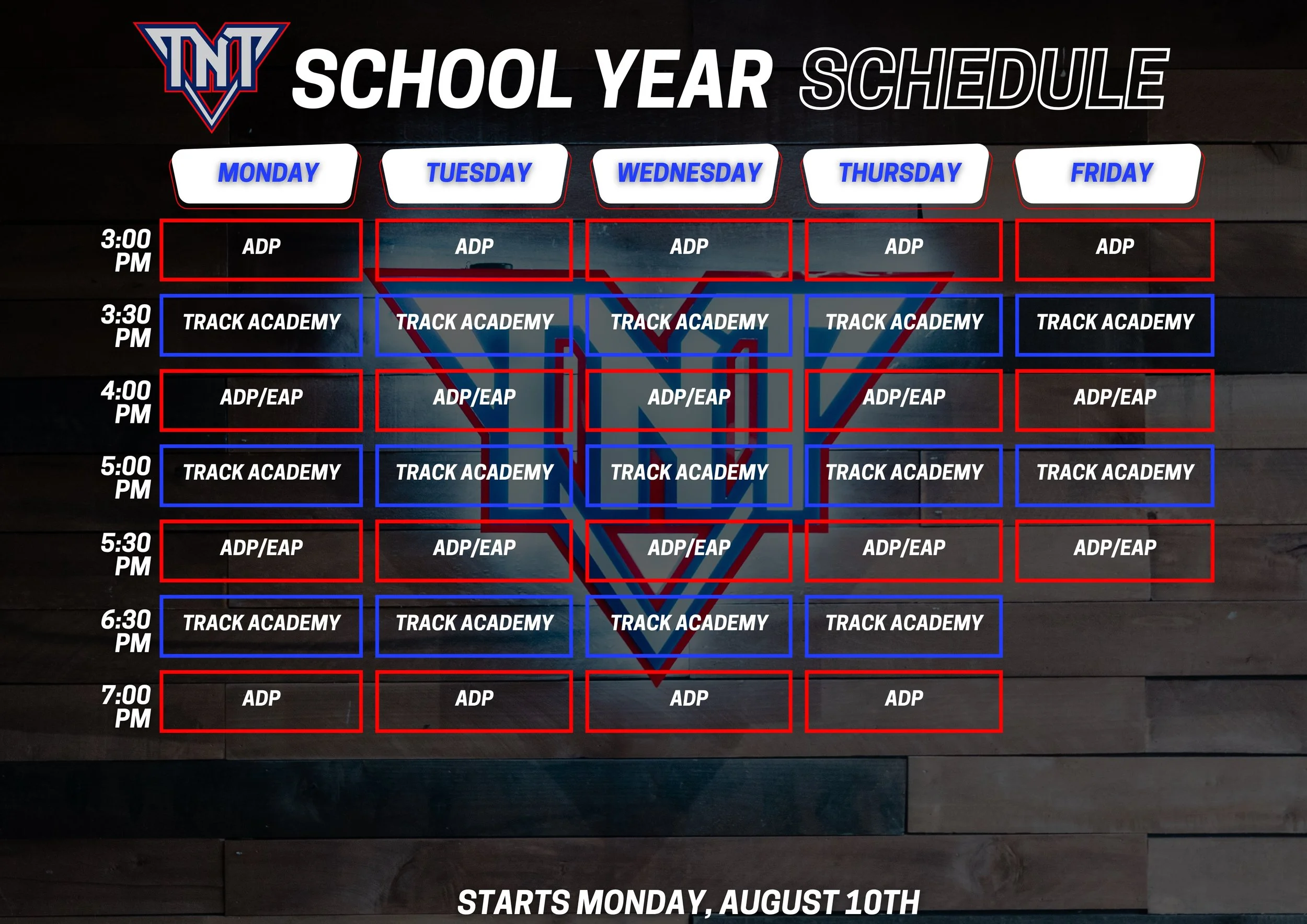 The school year has arrived 🧨

Here&rsquo;s our updated schedule for this school year, starting Monday, August 10th! 🤝