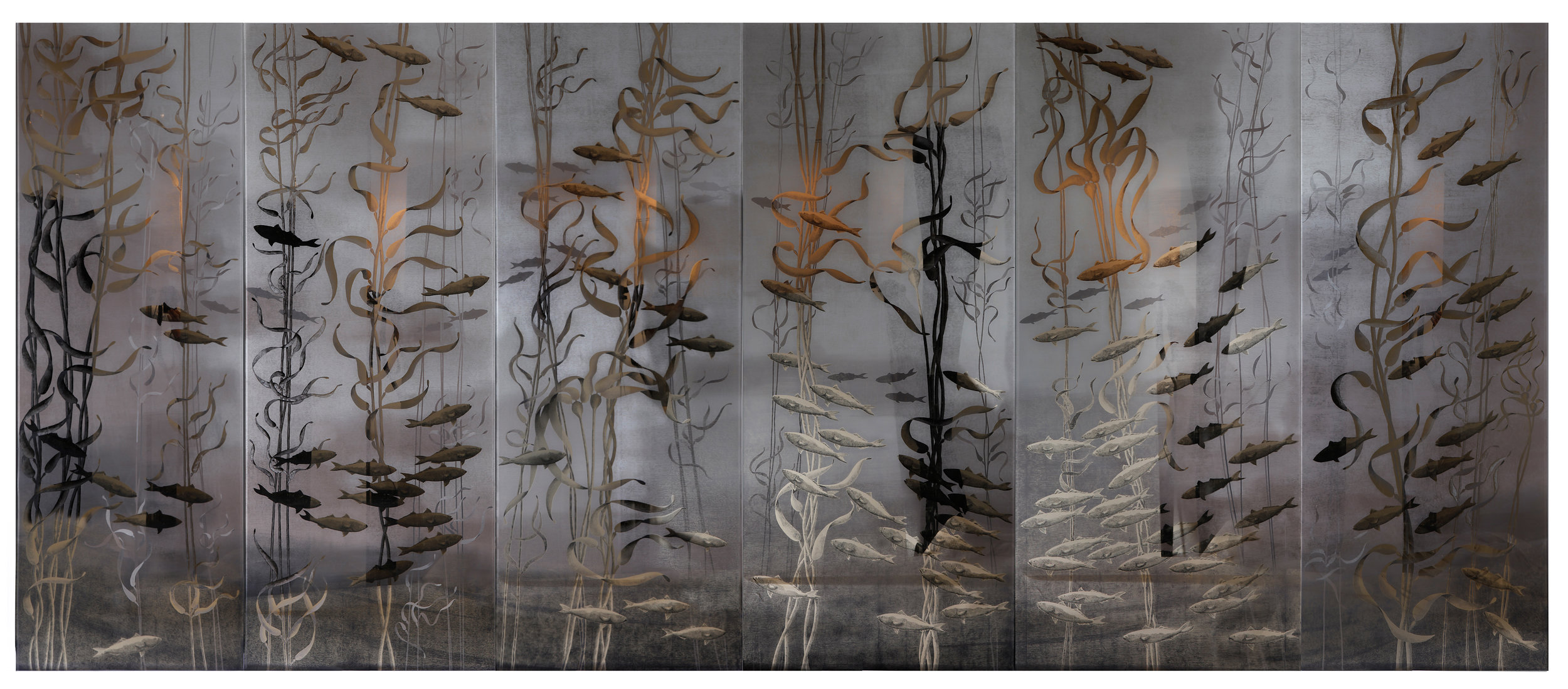 ÉGLOMISÉ GLASS MURAL COMMISSIONED BY ORLANDO DIAZ-AZCUY DESIGN ASSOCIATES FOR A SAN FRANCISCO PENTHOUSE