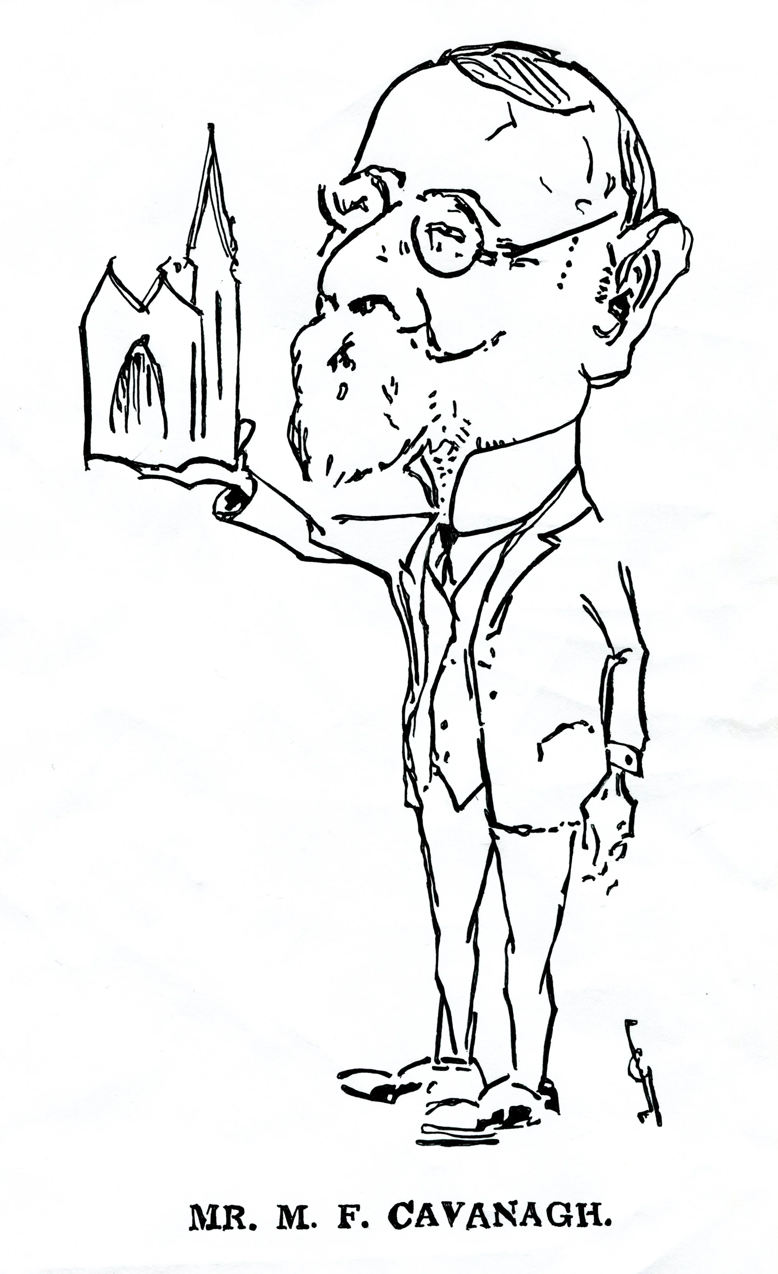 Michael Francis Cavanagh as depicted in The Daily News, 2 April 1929, during reconstruction of St Mary's Cathedral.