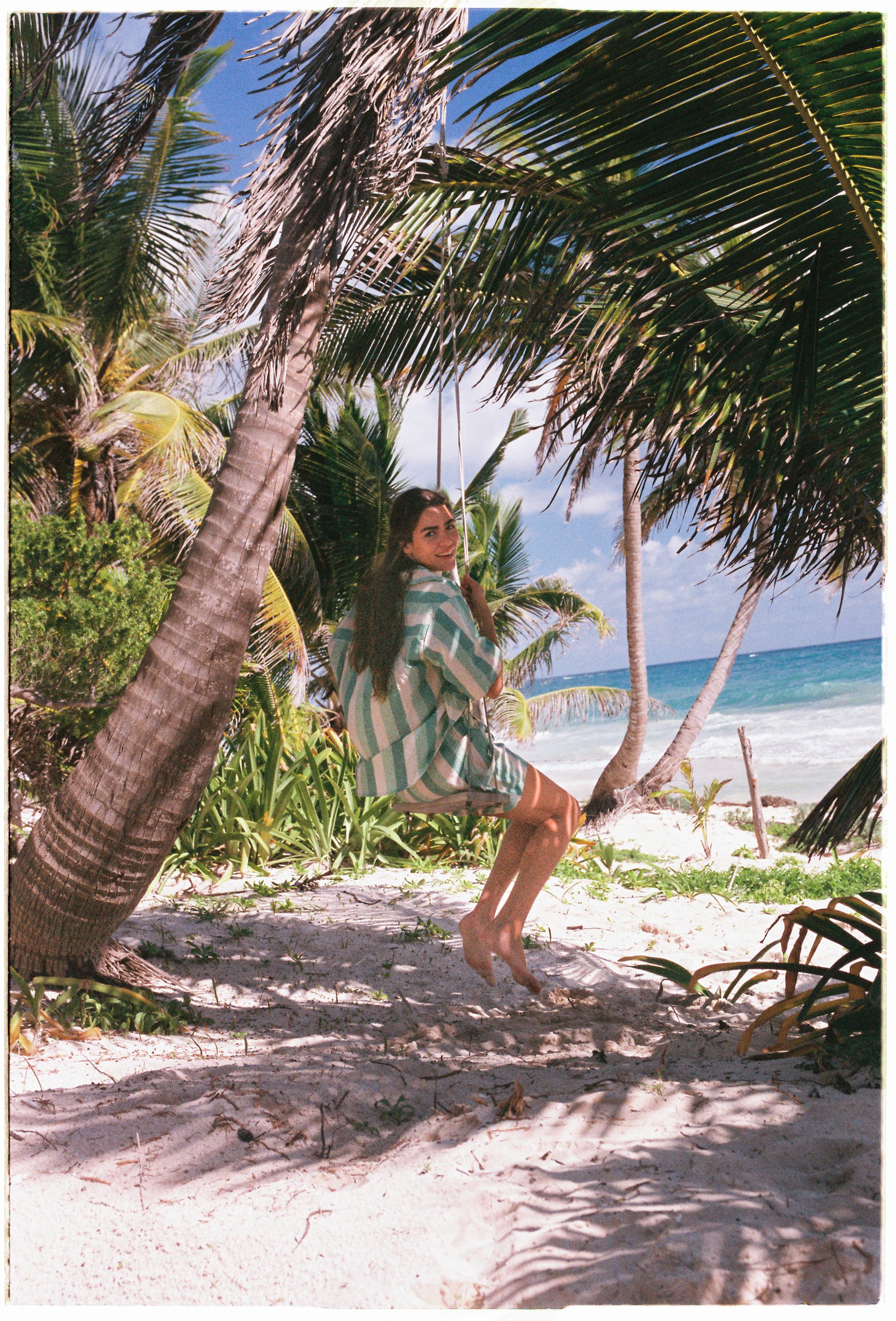  Film photoshoot for Faithfull The Brand captured on untouched beach in Sian Ka’an biosphere reserve in Tulum, Mexico with authentic Mexican cabana. Photographed by Susan Berry on Kodak e100 and Portra 160 35mm film with a Nikon F6 camera 
