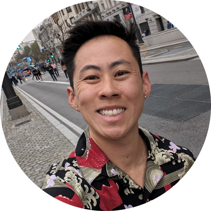 Ash Guillaume in the streets of Madrid in a Koi fish printed shirt.