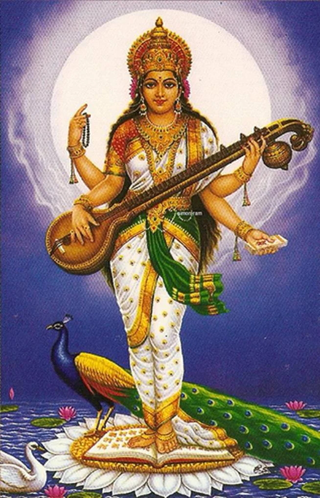 Saraswati (Sanskrit: सरस्वती, Sarasvatī) is the Hindu goddess of knowledge, music, arts, wisdom and learning. She is a part of the trinity of Saraswati, Lakshmi and Parvati. All the three forms help the trinity of Brahma, Vishnu and Shiva to create, maintain and regenerate-recycle the Universe respectively. The earliest known mention of Saraswati as a goddess is in Rigveda. She has remained significant as a goddess from the Vedic period through modern times of Hindu traditions. Some Hindus celebrate the festival of Vasant Panchami (the fifth day of spring) in her honour, and mark the day by helping young children learn how to write alphabets on that day. The Goddess is also revered by believers of the Jain religion of west and central India, as well as some Buddhist sects. Om Eim Hreem Kleem Maha Saraswati Namaha.