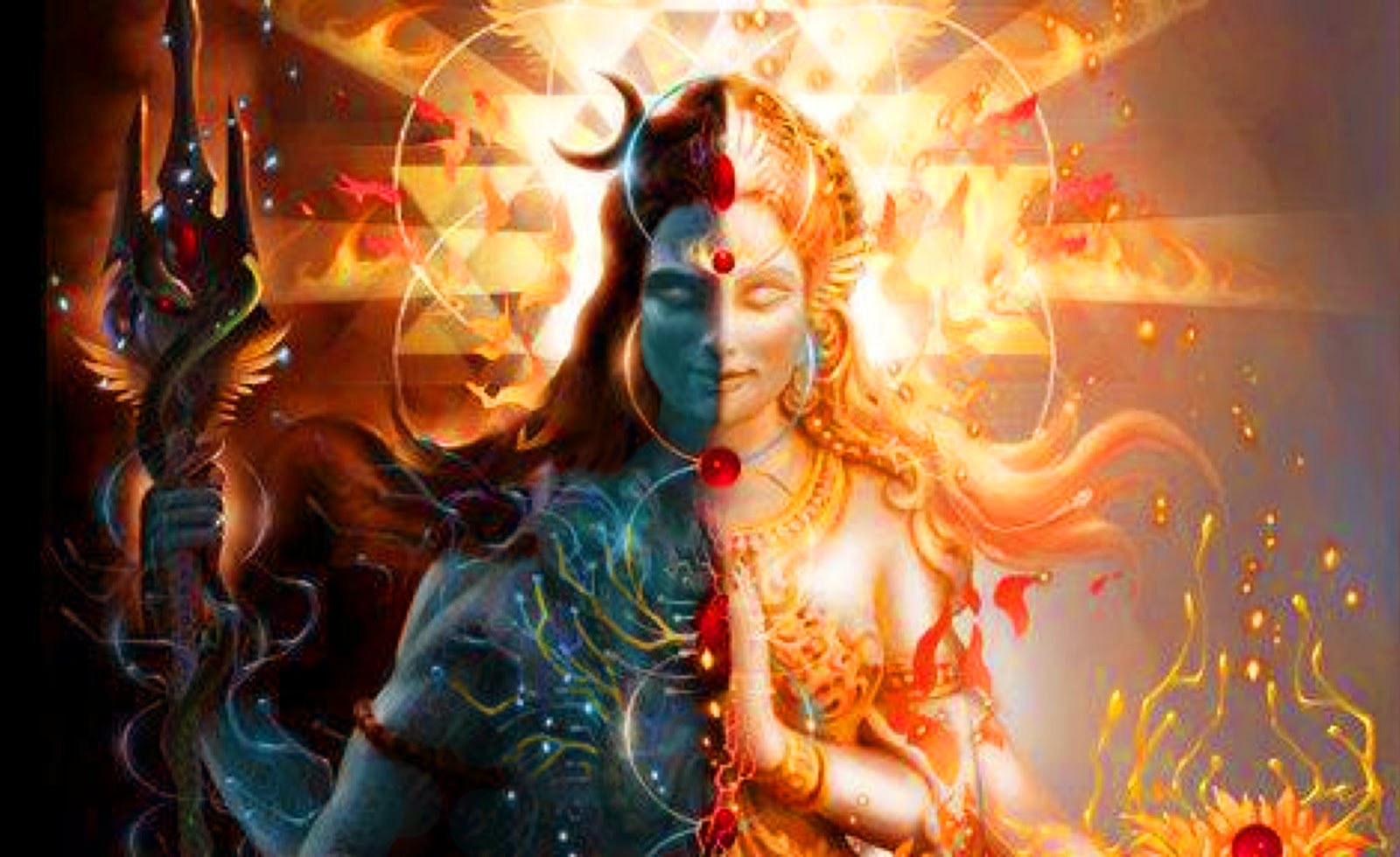 Shiva is considered the God of Yoga. Shiva meaning "The Auspicious One" is one of the three major deities of Hinduism . He is worshiped as the supreme god within Shaivism , one of the three most influential denominations in contemporary Hinduism. At the highest level, Shiva is regarded as formless, limitless, transcendent, and unchanging. Shiva has many benevolent and fearsome depictions. In benevolent aspects, he is depicted as an omniscient Yogi who lives an ascetic life on Mount Kailash as well as a householder with wife Parvati and his two children, Ganesha and Kartikeya . In his fierce aspects, he is often depicted slaying demons. In addition to Yoga, Shiva is also regarded as the patron god of meditation and the arts.