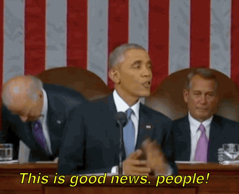 Moving image of Obama saying : this is good news people!
