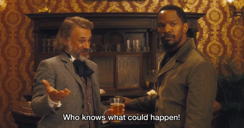 Moving image of one man saying to another ‘who knows what could happen?’