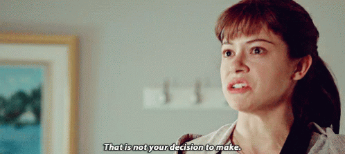 Moving Image: woman angrily saying “that is not your decision to make”