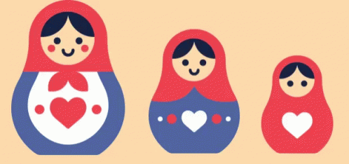 Moving image of three Russian dolls.