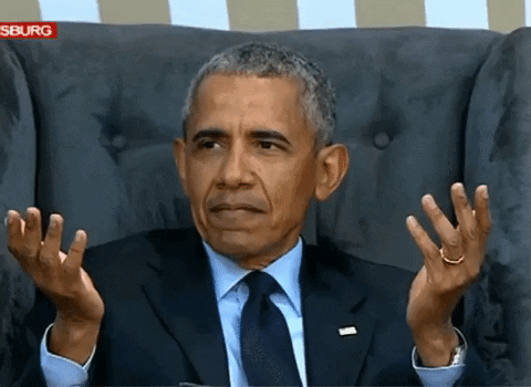 Moving image of Obama shrugging and looking from side to side.
