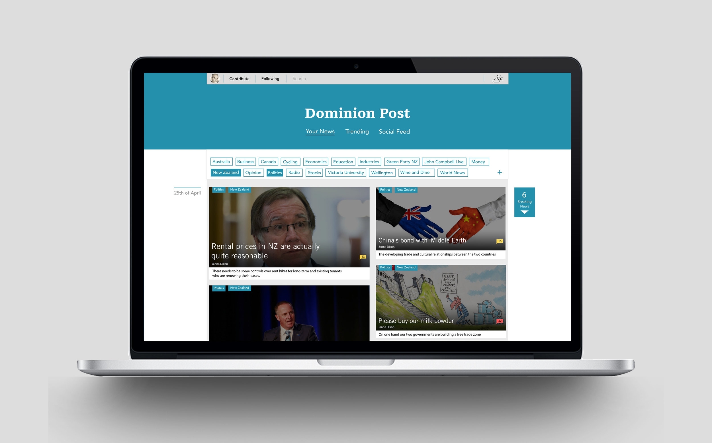 A personalised homepage with selected tags