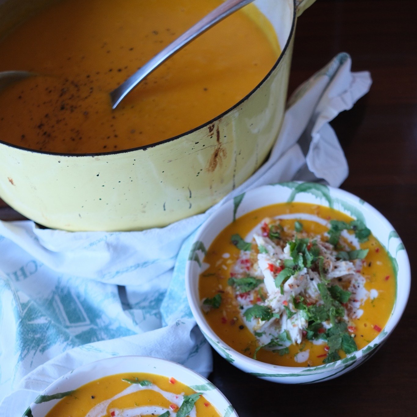 Happy New Year to everyone! We have a delicious new nourishing soup recipe for you this month. Sweet potato, chilli and lime soup, topped with shredded roast chicken &amp; coconut for protein and flavour, this soup is perfect for your winter lunches.