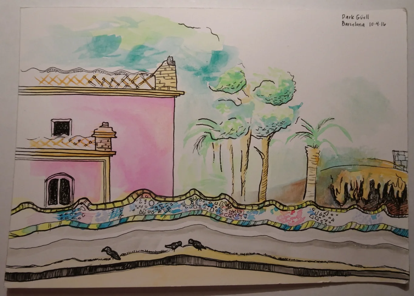 Sitting in a Gaudi creation.