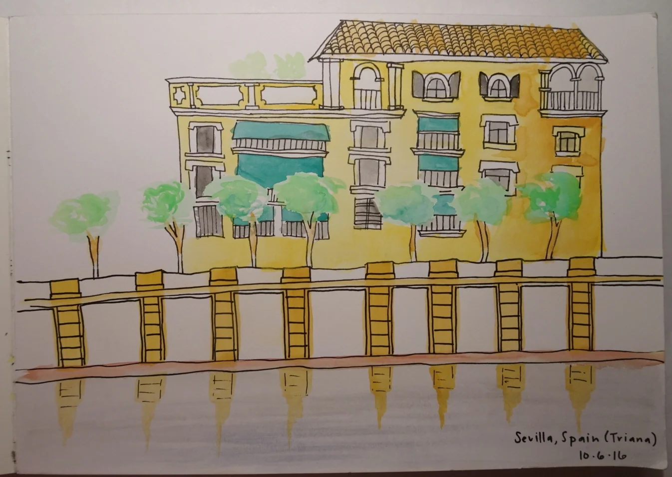 Sitting on a wall next to a river.