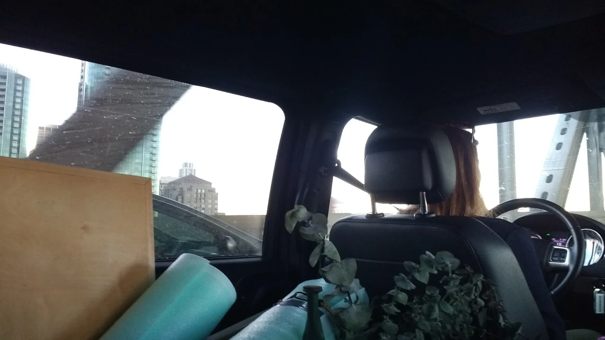 A friend's view from the floor of the back of the van as I drove us over to the East Bay