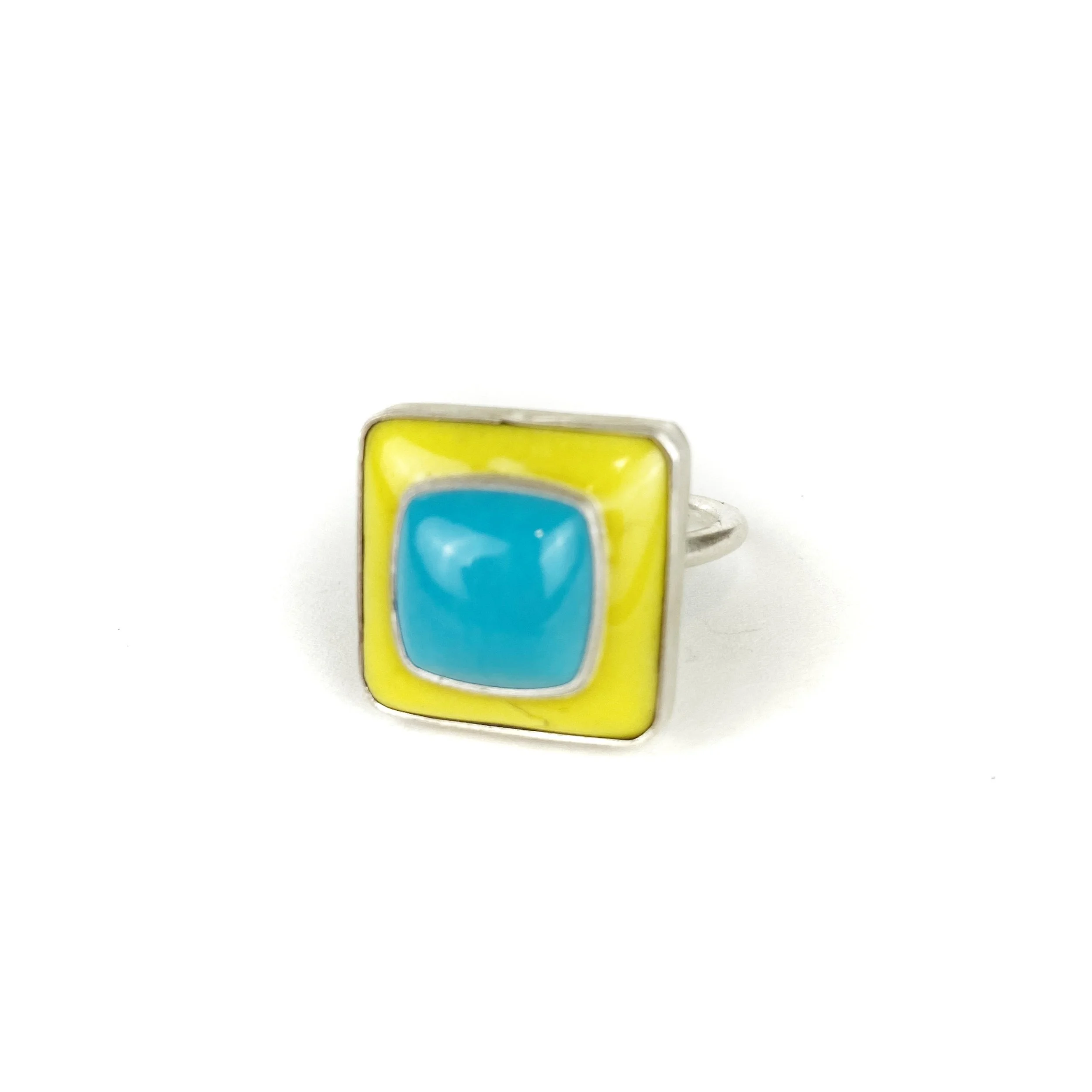 Gazer Ring Square melon yellow + turquoise- size 7 and up