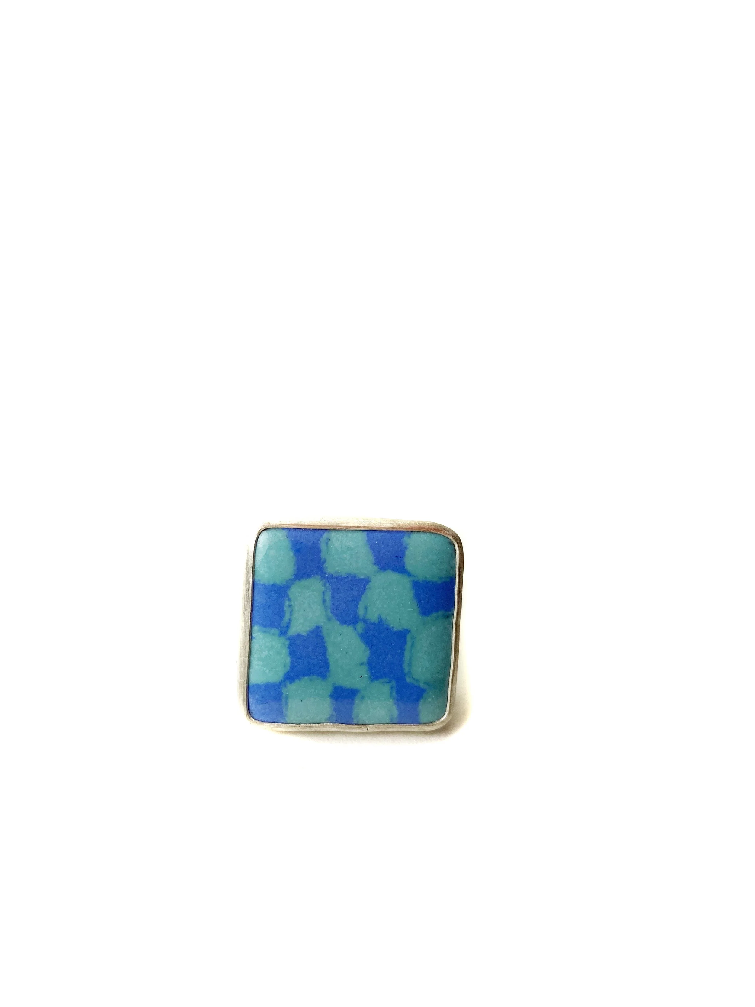 Checkered Enamel Ring - Pale Blue + Aqua