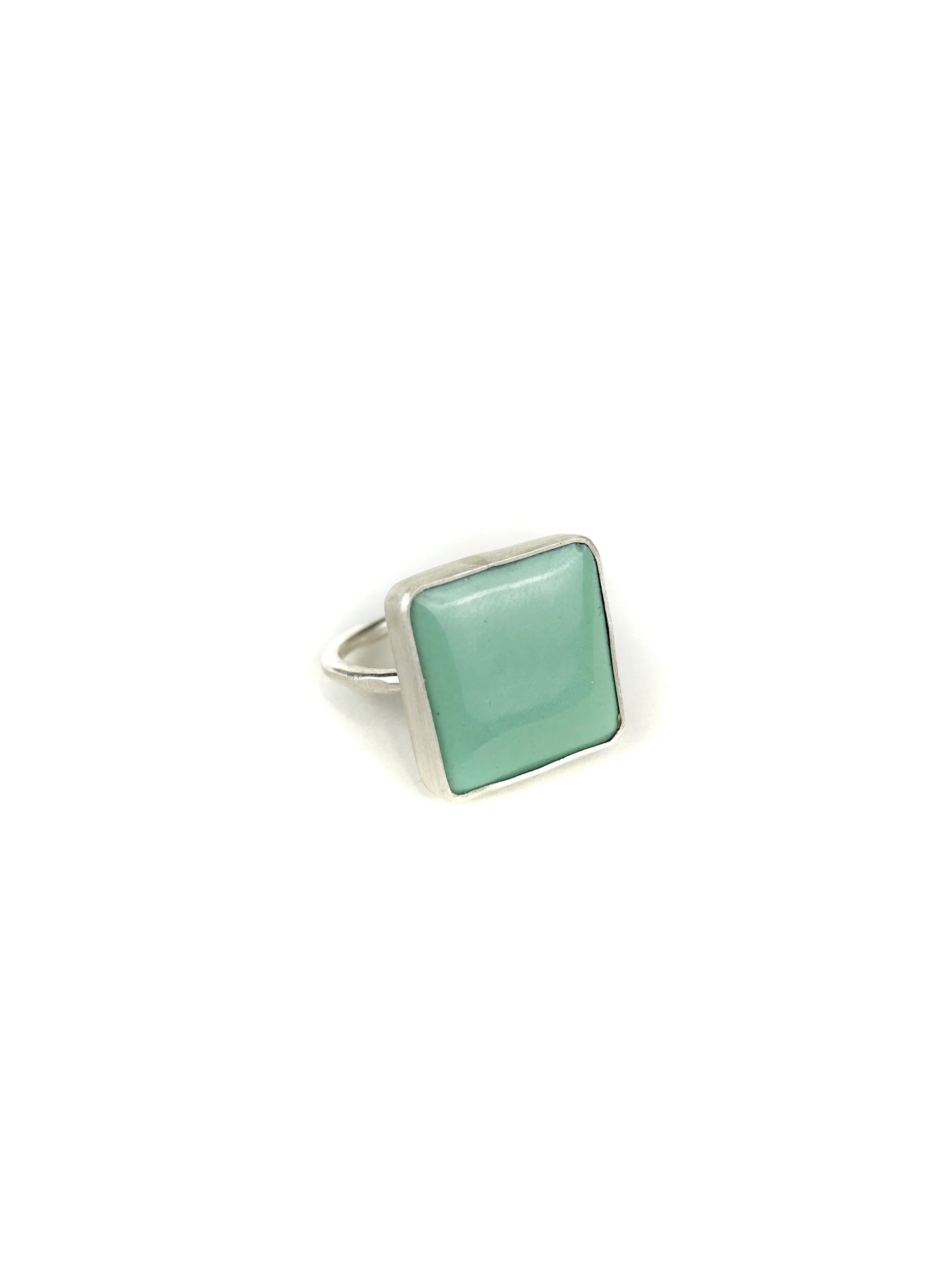 Simple Enamel Ring - Aqua Square