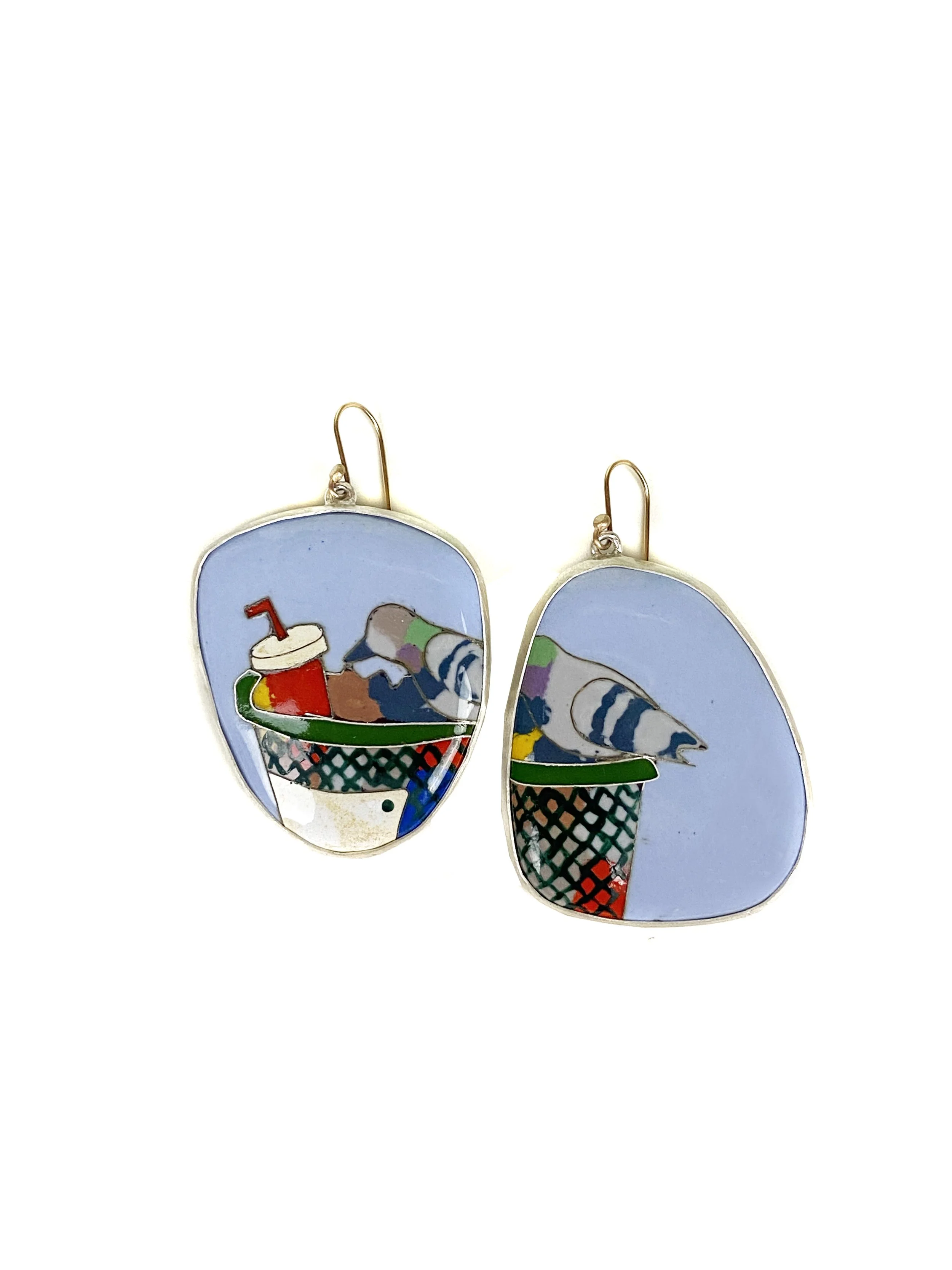 Trash Can Pigeon Earrings