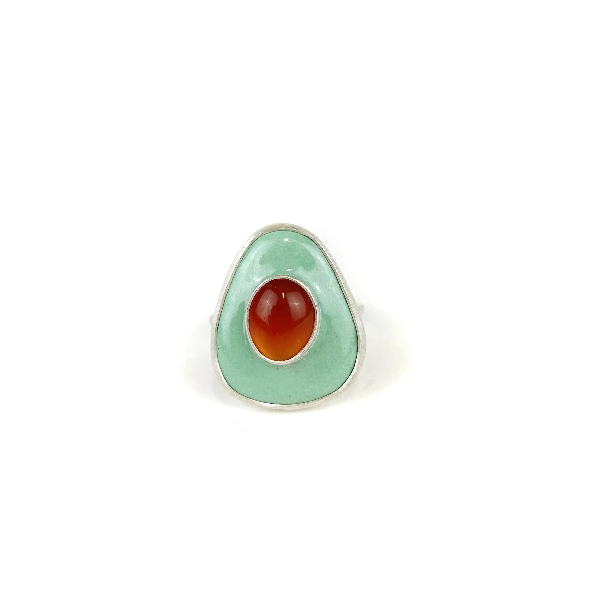 Gazer Ring Teardrop aqua + carnelian - size 6.25 and up