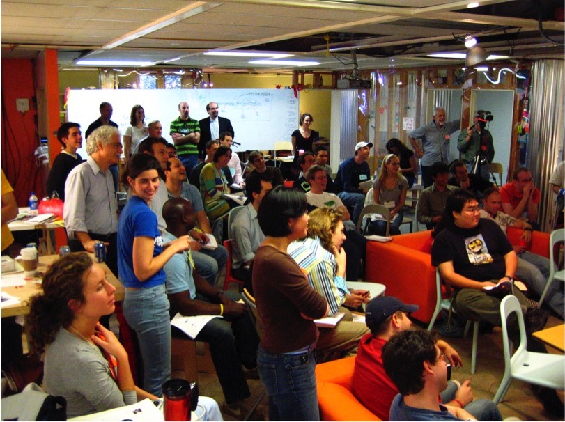 Students gathered for "Adventures in Design Thinking," one of the earliest classes at the d.school.